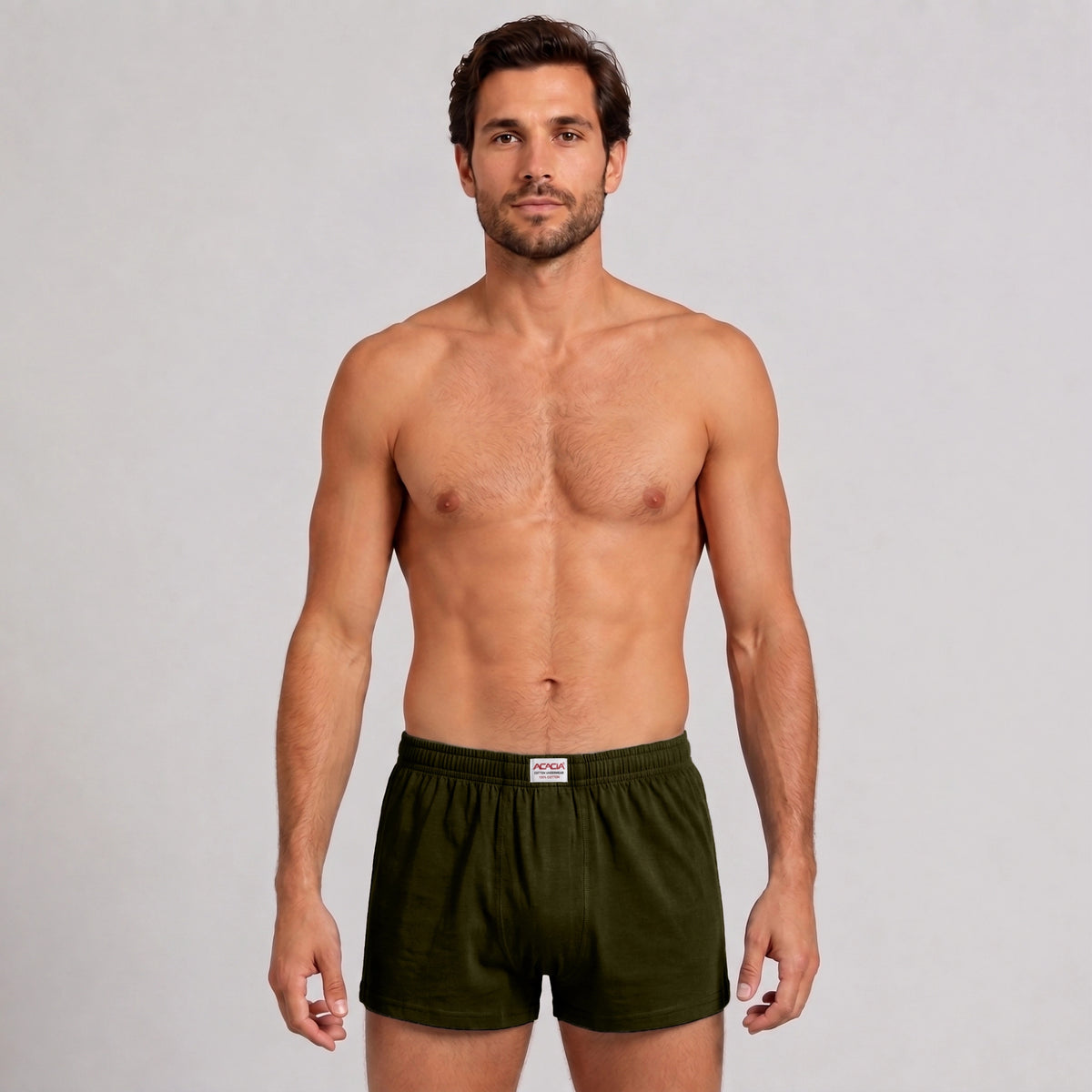 Acacia Men’s 100% Cotton Boxer Shorts – Olive