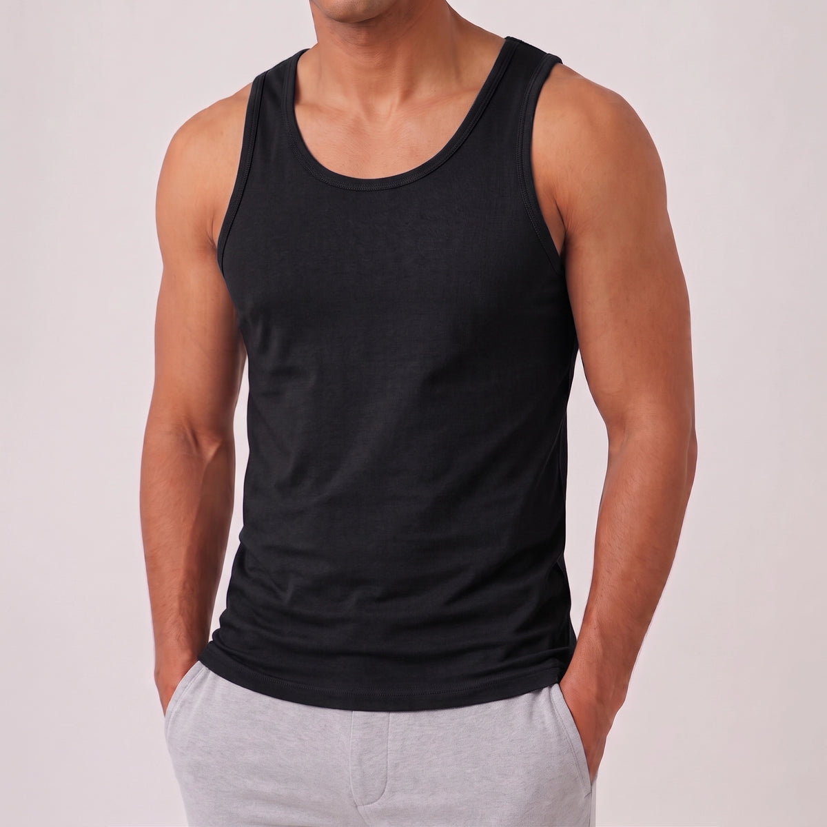Acacia Men’s 96% Cotton, 4% Lycra Tank Undershirt – Black