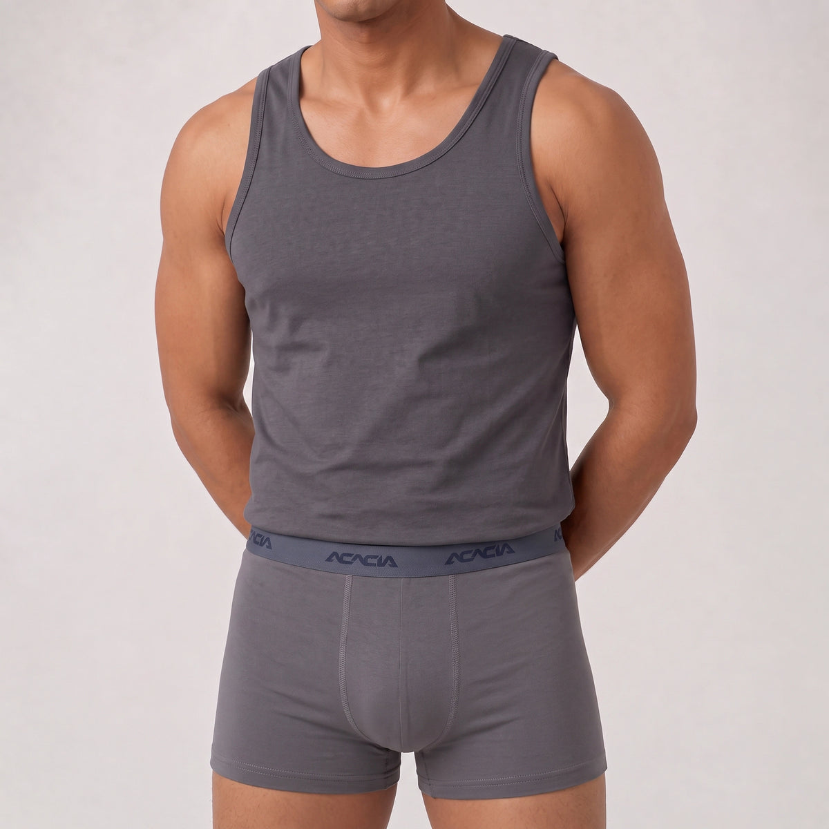 Acacia Men’s Cotton-Lycra Tank & Short Boxer Set – Graphite Grey