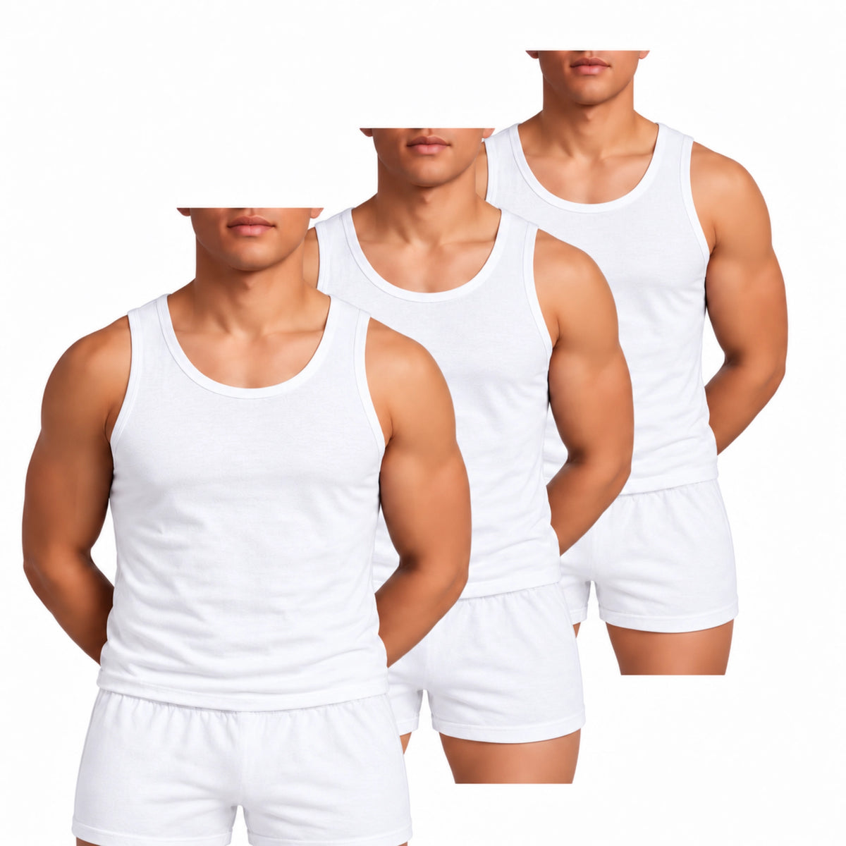Acacia Men’s White 100% Cotton Underwear Sets – 3-Pack, Tank & Boxer