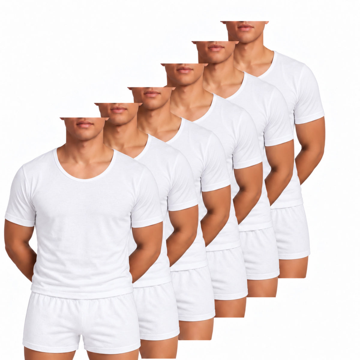 Acacia Men’s White 100% Cotton Underwear Sets – 6-Pack, Short-Sleeve & Boxer