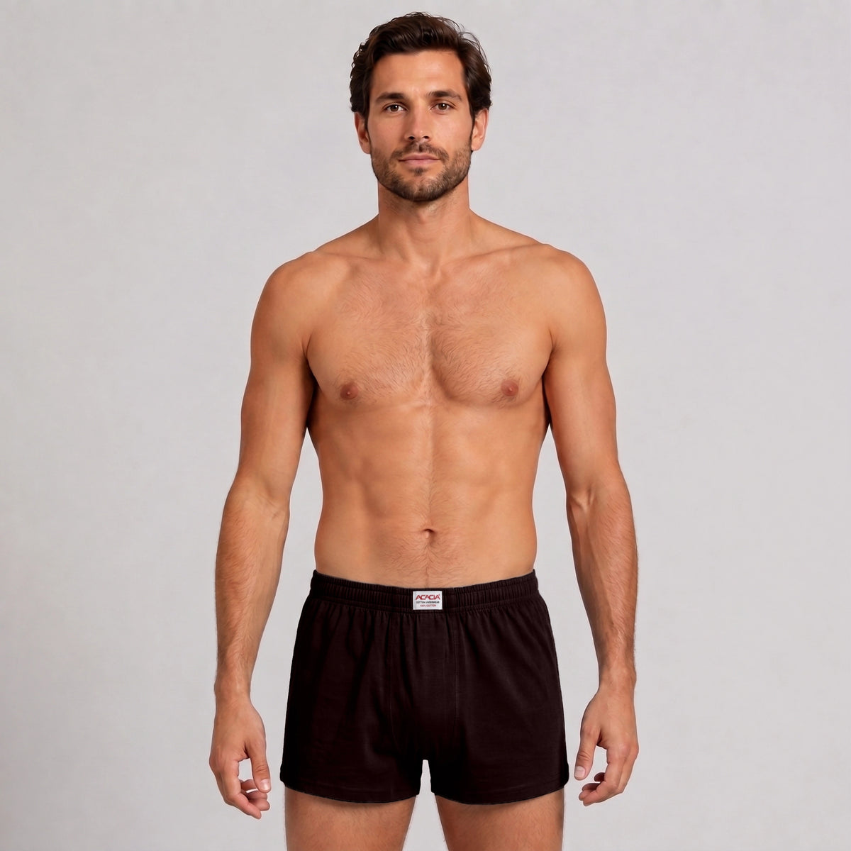 Acacia Men’s 100% Cotton Boxer Shorts – Dark Brown