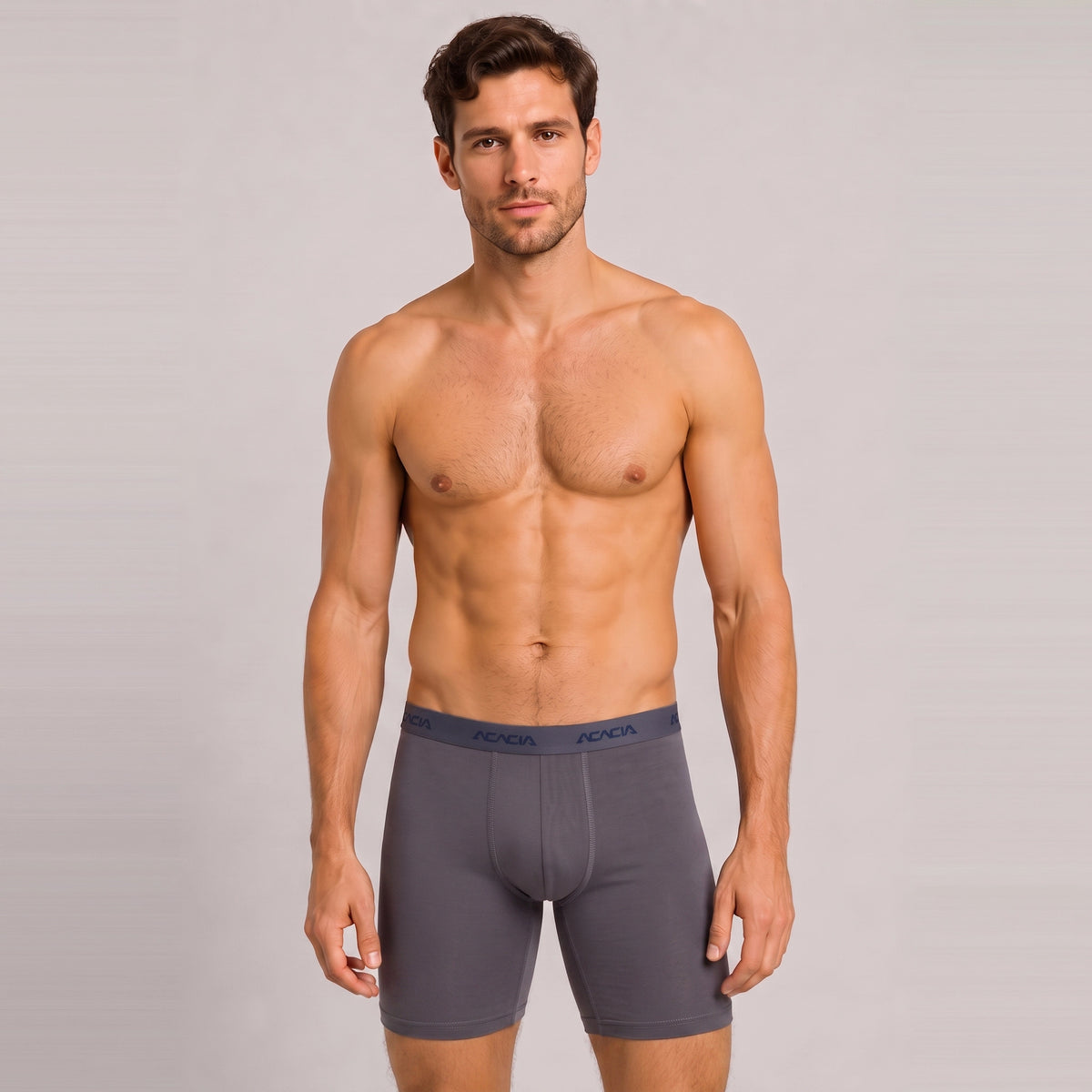 Acacia Men’s Cotton-Lycra Long Boxer – Graphite Grey