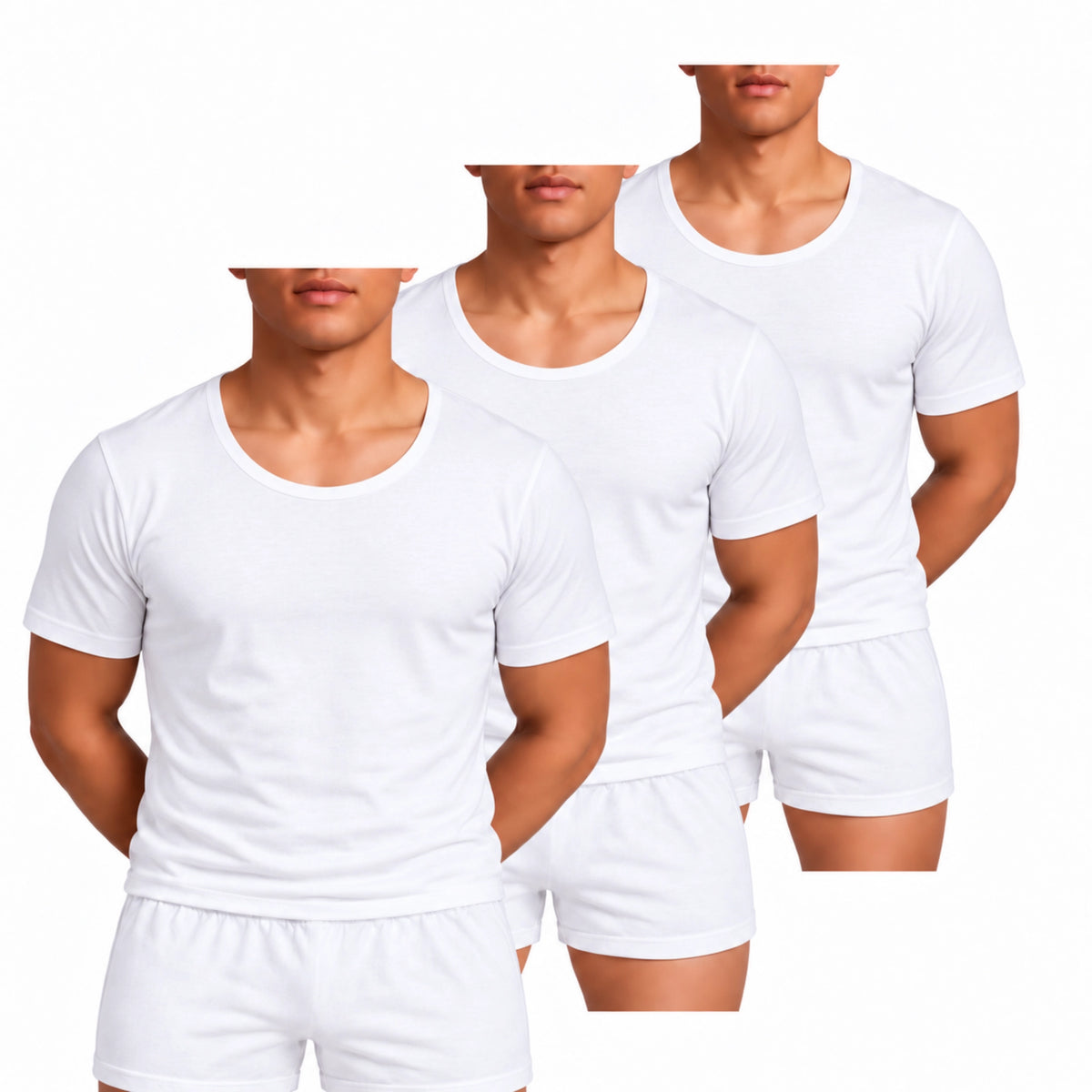 Acacia Men’s White 100% Cotton Underwear Sets – 3-Pack, Short-Sleeve & Boxer